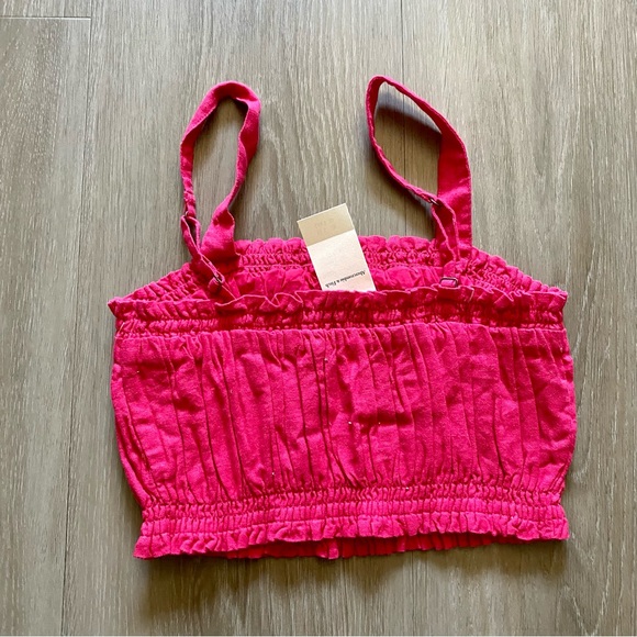 Abercrombie & Fitch A&F Linen Blend Ruched Crop Tank Top Pink Sleeveless Small S - Picture 2 of 4